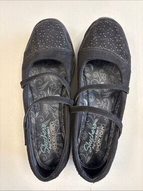 Skechers Black Mary Jane Flats with Dual Strap and Perforated Toe